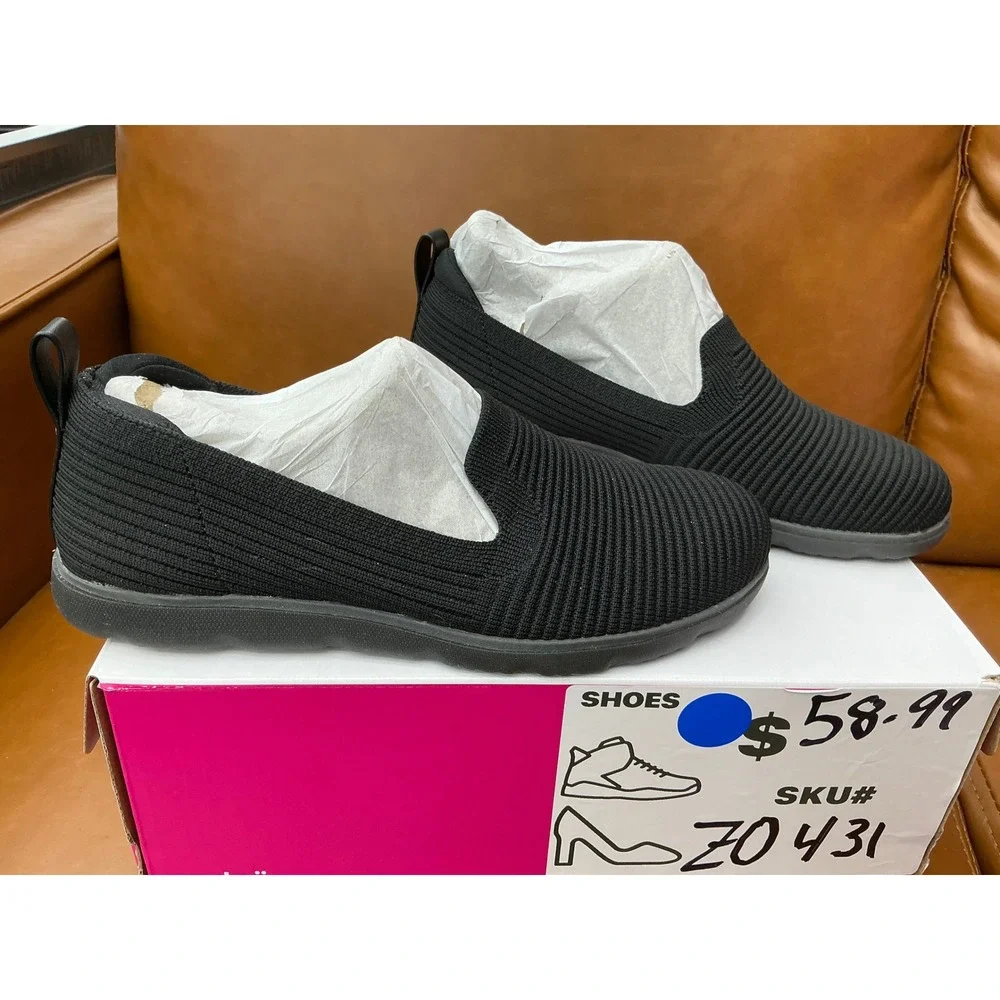 Ryka Effort Slip On Sneakers Womens 6.5W Black New Ribbed Knit Comfort Shoes‎